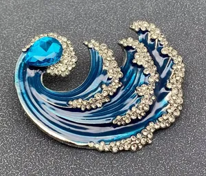 Blue Wave Rhinestone Brooch Pin thumbnail 1