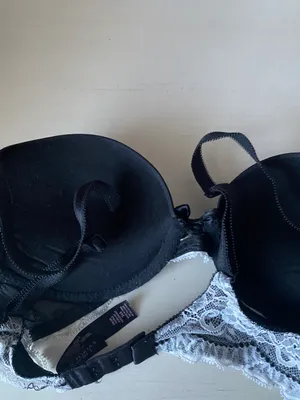Y2k Victoria’s Secret black satin push up bra with white lace detailing 34A thumbnail 4