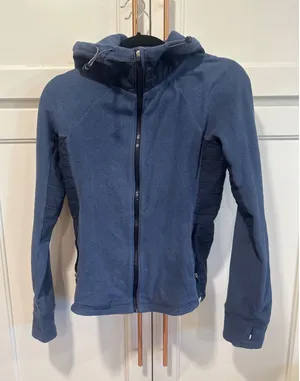 Abercrombie & Fitch Blue Full Zip Fleece Hoodie Quilted Panels Thumbholes Small thumbnail 1