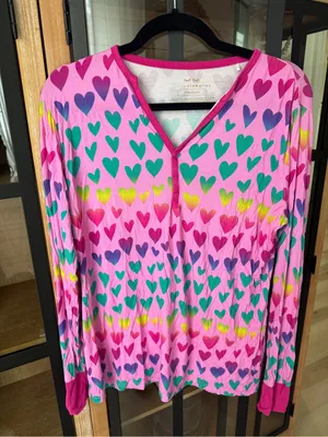 Little Sleepies pajamas bamboo henley long sleeve top hearts ombre rainbow thumbnail 1