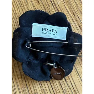 Prada Black Beaded Fabric Flower Brooch Pin, EUC thumbnail 3