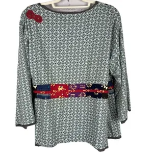 SOMA BY CHICOS BOHO ANASTASIA PELA KIMONO PATCHWORK CROSSOVER TOP BLUE M thumbnail 3