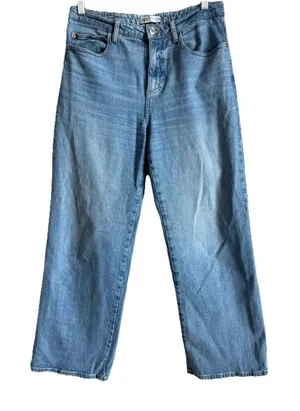 Zara Women’s Medium Wash High Rise Wide Leg‎ Baggy Jeans Blue Denim Size 8 thumbnail 1