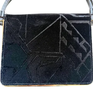 VTG Black Velvet Evening Handbag Gold Frame Retro Geometric Whimsigoth Purse thumbnail 9