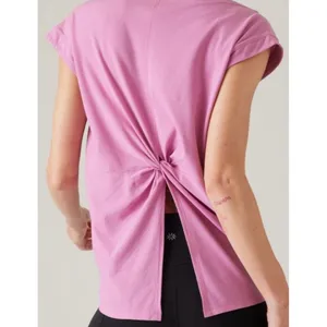 Athleta M Outbound Twist Tee Shirt Top Supima Cotton Size Medium Maritima Pink thumbnail 2