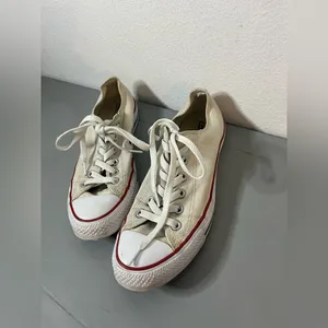 Converse All Star White Retro Canvas Chuck Taylor Maroon Low Top Sneakers Sz 9.5 thumbnail 2