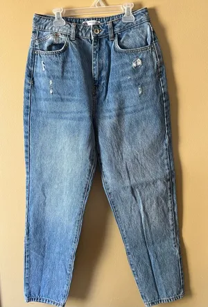 Zara Light Blue High-Rise Mom Jeans thumbnail 1