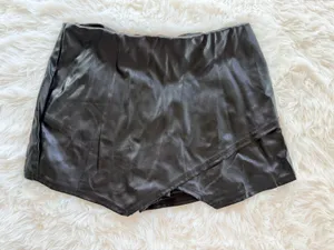 Blue Blush Black Faux Leather Wrap Skort thumbnail 1
