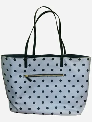 Navy polka dot tote bag on light blue background #polkadot #tote thumbnail 1