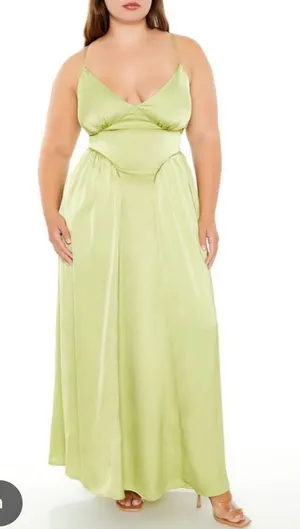 Forever 21 Womens Green Open Back Satin Maxi Dress New Medium thumbnail 1