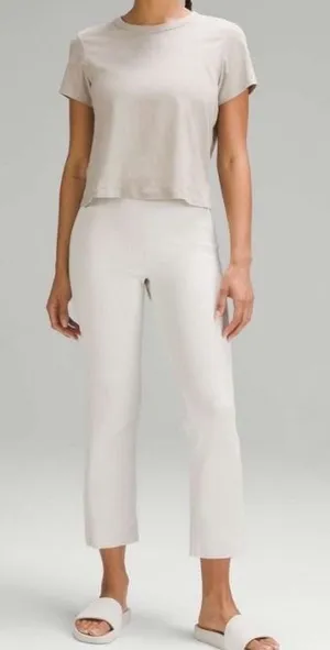 LULULEMON Ribbed Softstreme‎ Zip-Leg High-Rise Cropped Pants Size 10 In Bone thumbnail 1
