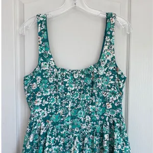 Band of‎ the Free Anthropologie Teal Floral Smocked Mini Dress Boho L thumbnail 3