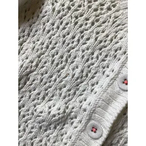 Knitted by Anthropologie White Open Knit Ruffle Hem Cardigan Sweater Tie Back M thumbnail 3