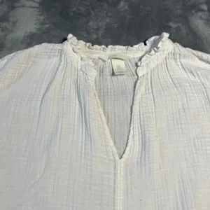 H&M V-Neck Cap Sleeve Gauze Top Size S Relaxed Fit Lightweight Beach Coastal thumbnail 3