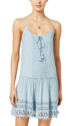 NWT Fishbowl Juniors Crochet-Trim Peasant Slip Dress 0033380780 Blue S thumbnail 1