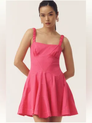 ANTHROPOLOGIE Plunge Drop Waist A Line Mini Dress Pink Size XL NEW thumbnail 2