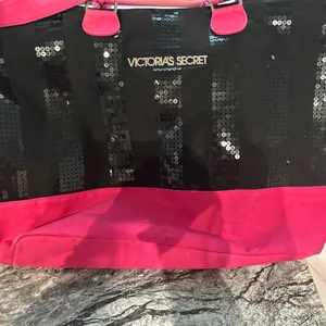 Victoria's Secret Black and Pink Sparkle Tote Bag thumbnail 4
