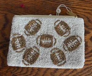 Shiraleah Chicago Beaded Football Zip Pouch Ivory Gold Game Day Coin Purse NEW thumbnail 1