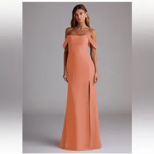 AZAZIE Off-Shoulder Coral Evening Gown with Thigh Slit thumbnail 2