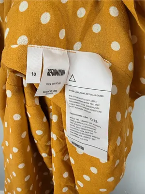 Reformation yellow white polka dot Arlene dress size 10 thumbnail 4