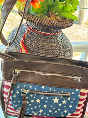 Minicci Americana Stars & Stripes Canvas Crossbody Bag - Brown & Red/White/Blue thumbnail 8