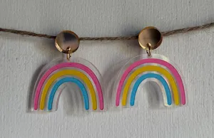 Pastel Rainbow Acrylic Dangle Earrings Pink Yellow Blue Statement Earrings thumbnail 1