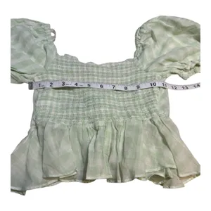 Aéropostale Gingham Puff Sleeve Tie Front Peplum Crop Top Green Size Small NWT thumbnail 3
