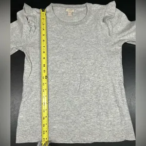 J. Crew Size S Gray Ruffle-Sleeve Crewneck Merino Wool Blend Sweater thumbnail 4