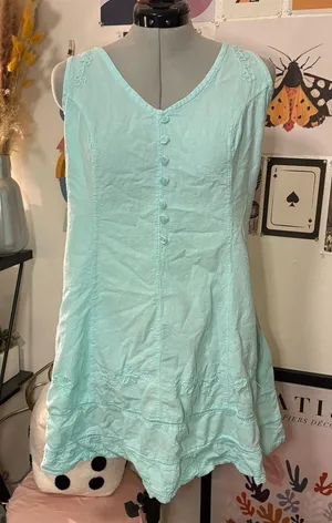 Turquoise Embroidered Button‑Front Dress thumbnail 1