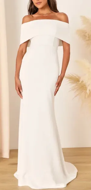 Lulus Off the Shoulder Mermaid Maxi Dress Size XL White Wedding Elopement thumbnail 1