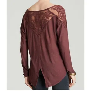 Free People Gatsby Top Embroidered Mesh Maroon Red Medium thumbnail 13