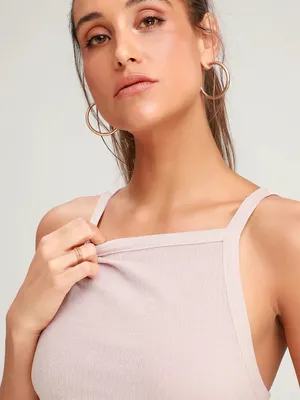 Free People • Set Up Tank blush pink high square neck ribbed knit Sugared thumbnail 6