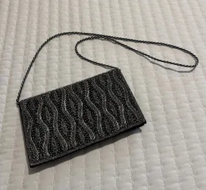 Women’s Black & Clear Beaded Bead Thin Shoulder Bag Evening Purse thumbnail 1