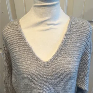 American Eagle Large Y2K Light Gray Wool/Mohair-Blend Open‎ Knit V-Neck Sweater thumbnail 2