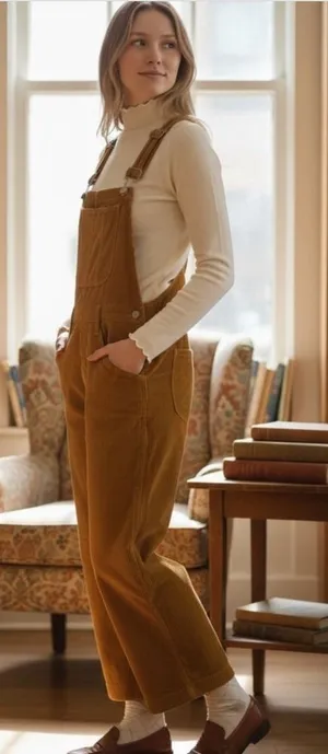 Madewell Straight Leg Cord Overalls Women's‎ Size S Antique Gold Utility Chic thumbnail 1