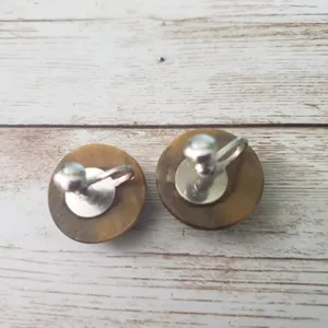 Vintage Screw On Earrings - Brown Possibly Tigers Eye? Domed Circle thumbnail 3
