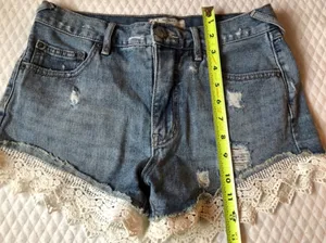 Free People Lace Trim Denim Shorts thumbnail 5