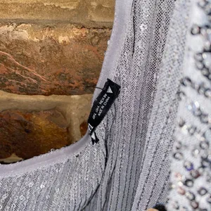 Zara Silver Sequined One Shoulder Long Sleeve Bodysuit Women's Size Large thumbnail 6