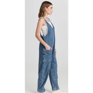 Free People Boho Denim Jeans Jumpsuit Blue Oversize Size XS thumbnail 3