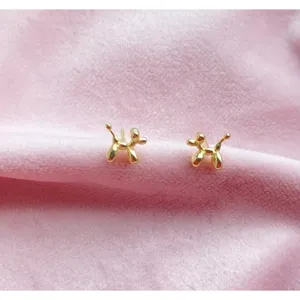 NEW Dainty Unisex Gold‎ Plated Sterling Balloon Dog Earrings, 0.7 x 0.7cm thumbnail 9