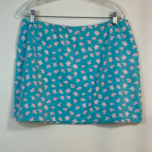 Lilly Pulitzer Vintage Blue Pink Sea Turtle Fish Mini Skirt XL Made in USA‎ thumbnail 2