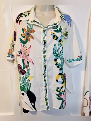 Tropical 2 Piece Set M Shirt Pants Drawstring Wide Leg NWOT thumbnail 5