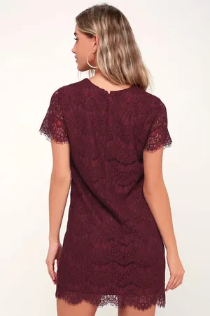 New Lulus Take Me to Brunch Burgundy Lace Shift Dress Size Medium/XL MSRP $49 thumbnail 4