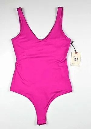Sincerely Jules‎ -388 Pink V-Neck Polyester Blend Sleeveless Bodysuit Size XS thumbnail 1