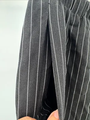 JODIFL Black Pinstripe Elastic-Waist pull on ruffle wide leg Trousers S preppy thumbnail 6