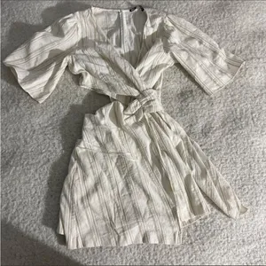 Zara Beige and Cream Striped Rustic‎ side Cut Out Wrap Mini Dress Small thumbnail 5