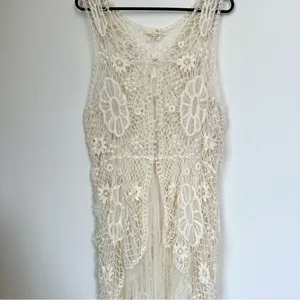 Ryu Cream Crochet Duster High Low Vest Cardigan - Size: M/L thumbnail 3