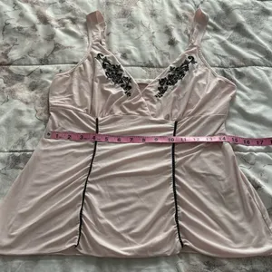 California Dynasty pink embroidered babydoll pajama top, size M boho loungewear thumbnail 6