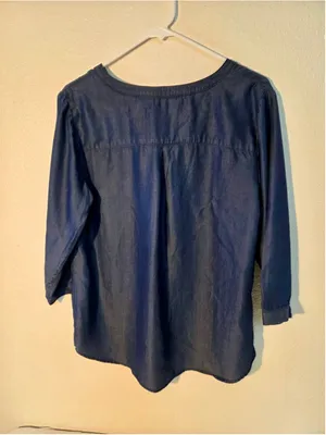 Christopher & Banks Women’s Lyocell Chambray Lace-Up Blouse Dark Denim Medium W thumbnail 2