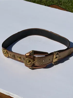 Vintage Western Snakeskin Print Studded Belt Bronze Gold Boho Size M thumbnail 2